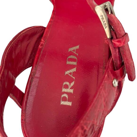 Prada Strappy Croc-Embossed Leather Sandals Red Size 39 - Picture 4 of 8